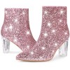 Perphy Women's Sparkly Glitter Upper Side Zipper Clear Block Heel Ankle Booties - 2 of 4