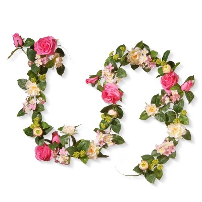 National Tree Company 72" Rose and Hydrangea Garland