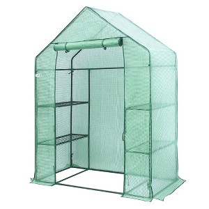 Hanience Walk-in Outdoor/Indoor Covered Portable Plant Greenhouse for Gardens, Patios, and Yards with 4 Wired Shelves, and Roll-Up Zippered Door, - 1 of 4