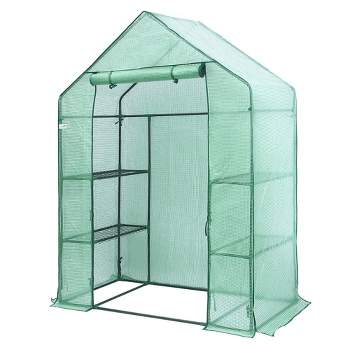 Hanience Walk-in Outdoor/Indoor Covered Portable Plant Greenhouse for Gardens, Patios, and Yards with 4 Wired Shelves, and Roll-Up Zippered Door,