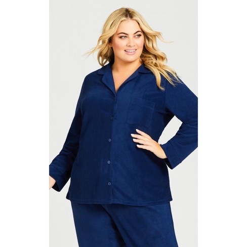 AVENUE | Women's Plus Size Button Fleece Top - navy - 14W/16W