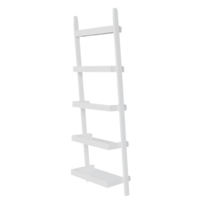 Contemporary White Solid Wood 5-Tier Leaning Ladder Shelf