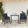 vidaXL 3Pc Patio Dining Set - Gray Poly Rattan w/Cushions, Tempered Glass Table, UV-Resistant for Garden & Outdoor Use - 2 of 4
