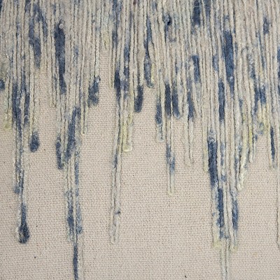 Artisanal Blue and Ivory Square Embroidered Throw Pillow, 17"