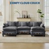 130''  Modular Sectional Sofa, 3 Seater Corduroy Couch with Ottoman & Throw Pillows, Modern Grey L-Shaped Sofa,Cloud Deep Seat Couch for Living Rooms - 4 of 4
