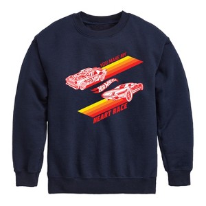 Boys' - Hot Wheels - Valentine's You Make My Heart Race Graphic Long Sleeve Fleece Sweatshirt - 1 of 4