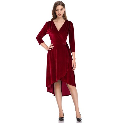 Women's Velvet V-Neck Formal Cocktail Party Dress