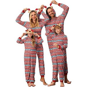 Ekouaer Christmas Onesie Matching Family Elk Antler Hooded Zipper One Piece Long Sleeve Pajamas with Pockets - 1 of 3
