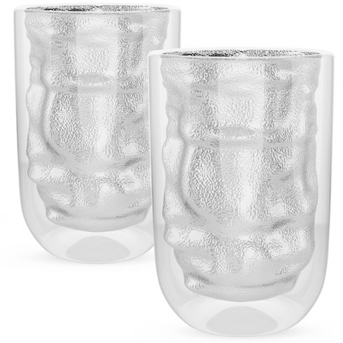 Elle Decor Insulated Tumbler, Set of 2, Double Wall Crushed Design, 8.5 oz  Hiball Glasses for Lattes, Americano, Espresso, Clear