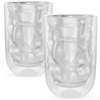 Elle Decor Insulated Tumbler, Set of 2, Double Wall Crushed Design, 8.5 oz Hiball Glasses for Lattes, Americano, Espresso, Clear