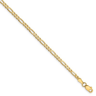 Black Bow Jewelry 2.75mm, 14k Yellow Gold, Flat Figaro Chain Bracelet