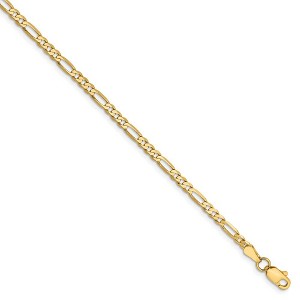 Black Bow Jewelry 2.75mm, 14k Yellow Gold, Flat Figaro Chain Bracelet - 1 of 4