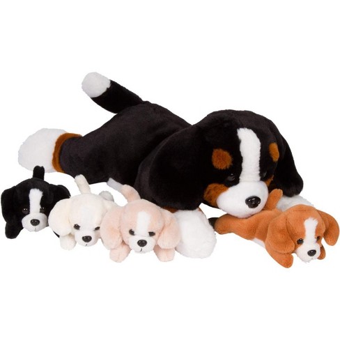 PixieCrush Dog Mommy and Baby Puppies Plush for Imaginative Play 5 Piece Set