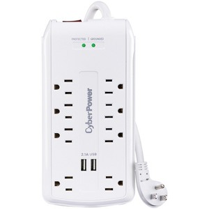 CyberPower® P806U Home Office Surge-Protector 8-Outlet Power Strip with 2 USB Ports, 6-Foot Cord in White - 1 of 4