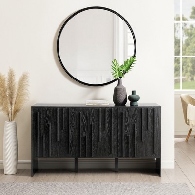Black Vertical Detail 3-Door Sideboard with Adjustable Shelves