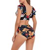 Women's V Neck Bikini Set Two Piece Ruffled Top Bathing Suits U Back Swimwear with High Waisted Ruched Swim Bottom - 3 of 4