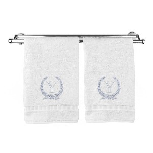 BC BARE COTTON Monogrammed Hand Towel, 100% Turkish Cotton - Set of 2 - White - Silver Wreath - 1 of 1