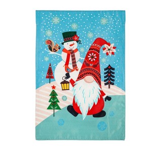 Evergreen Garden Flag Gnome Snowman Applique Double Sided Indoor Outdoor Decor 18" x 12.5" - 1 of 3