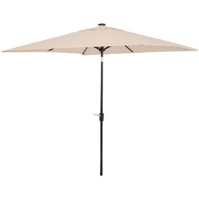 Sunnydaze Outdoor Rectangle Patio Market Umbrella with Solar LED Lights, Beige