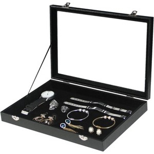 Black Velvet Jewelry Display Tray with Lid, Organizer Storage Case for Necklaces, Bracelets, Rings, and Beads - 1 of 4