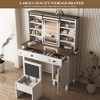 TIRAMISUBEST Farmhouse Makeup Vanity Desk with Sliding Mirror and Lights, Vanity Table with Cushioned Stool, Dressing Table with 2 Drawers and Shelves - 3 of 4
