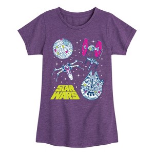 Girls' - Star Wars - Millennium Falcon, Death Star, & Ships Fitted Short Sleeve Graphic T-Shirt - 1 of 4