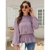 Women's Summer Blouse High Collar Long Sleeve Lantern Sleeve Pullover - 2 of 4