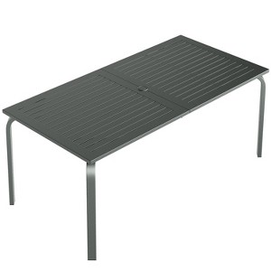 71" Aluminum Patio Dining Table, Outdoor Aluminum Patio Table, Slatted Top & Umbrella Hole, All-Weather Black for Backyard, Garden, Lawn - 1 of 4
