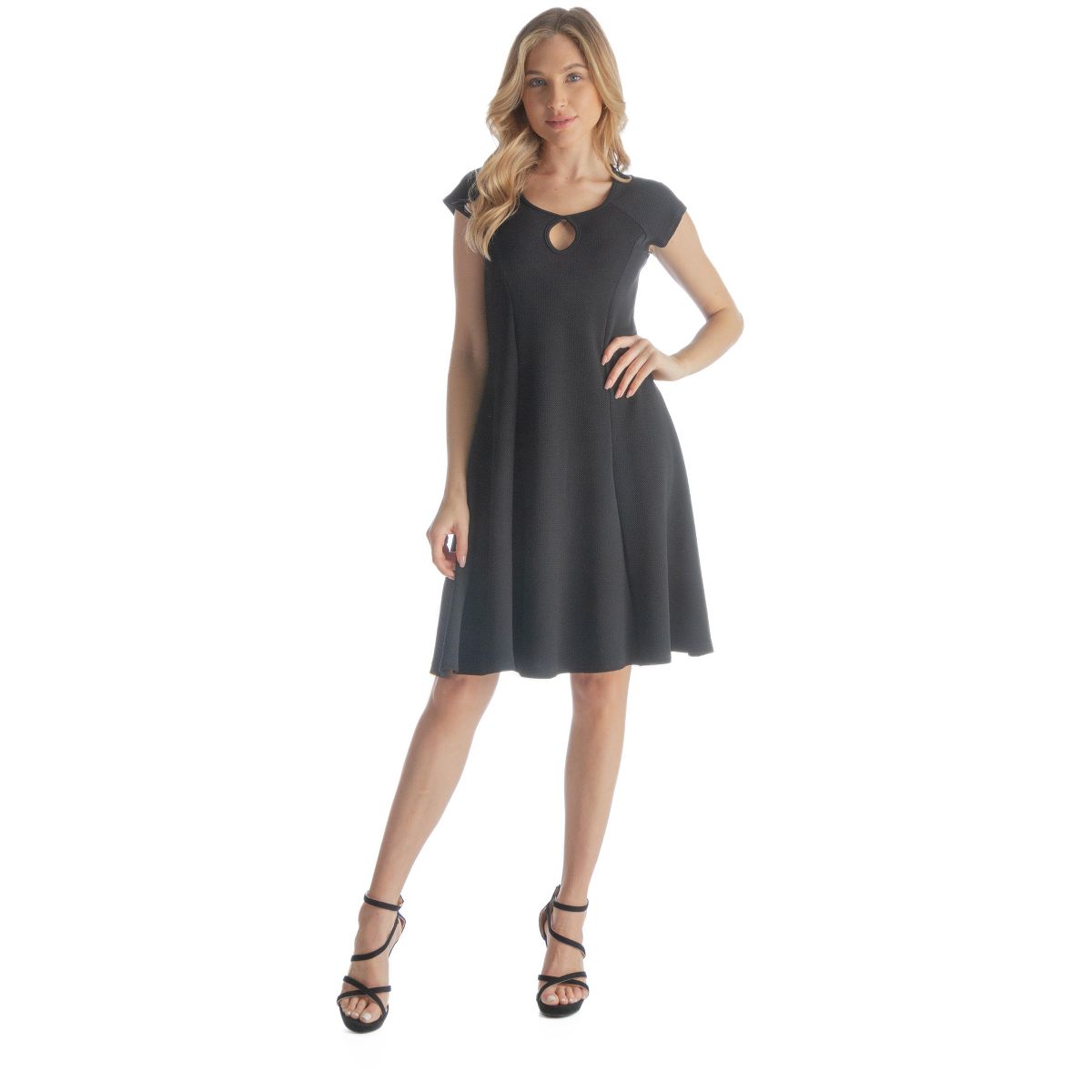 Womens Scoop Neck Keyhole Detail Cap Sleeve A-Line Knee Length Dress - 24seven Comfort Apparel™