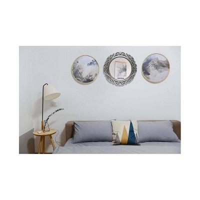 Elegant 24" Round Weathered Antique Silver Wall Mirror