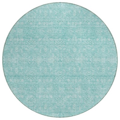 Aqua And Ivory Floral Washable Indoor Outdoor Area Rug