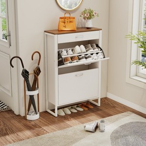 KTMBDW Shoe Cabinet with 2 Flip Drawers and 1 Drawer, Hidden Wood Shoe Cabinet, Freestanding Shoe Storage Cabinet for Entryway, Hallway, Living Room - 1 of 4