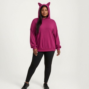 Anna-Kaci Women's Soft Knit Hoodie with Playful Cat Ear Hood, Relaxed Drop-Shoulder Sleeves and Cozy Stretch Fabric - 1 of 4