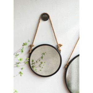 19.5" in Handsome Cleveland Mirror with Rope Strap Contemporary Design Circle Mirror with Grey Round Metal Frame for Wall Decor Bathroom, Entryway - 1 of 4
