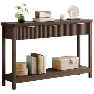 Gikpal 51"Fluted Console Table , Entryway Table, Sofa Table with 3 Drawers and Open Shelf, Modern Narrow Display Shelf for Hallway Living Room