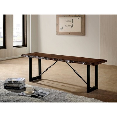 Lycvki Walnut Industrial Style Bench with U-Shape Metal Legs