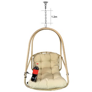 Ridstar Outdoor Rattan Hanging Swing Chair with C-Frame, Cushion & Pillow-Beige - 1 of 4