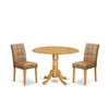 East West Furniture DLAS3-OAK-28 3 Piece Dining Table Set Includes A Wooden Table and 2 Brown Textured Faux Leather Mid Century Modern Chairs Oak - 2 of 4