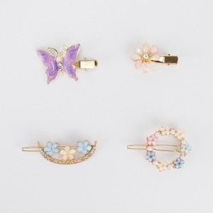 Unique Bargains Women's Fashion Butterfly Flowers Hair Clips Gold Tone Purple Blue Pink 4 Pcs - 1 of 3