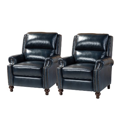 Set of 2 Elisabete Modern Wingback Genuine Leather Recliner with Vintage Nail Head Trim for Living Room and Bedroom  | ARTFUL LIVING DESIGN