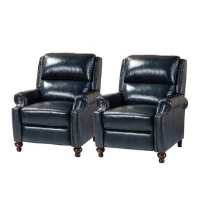 Set of 2 Elisabete Modern Wingback Genuine Leather Recliner with Vintage Nail Head Trim for Living Room and Bedroom  | ARTFUL LIVING DESIGN - 1 of 4