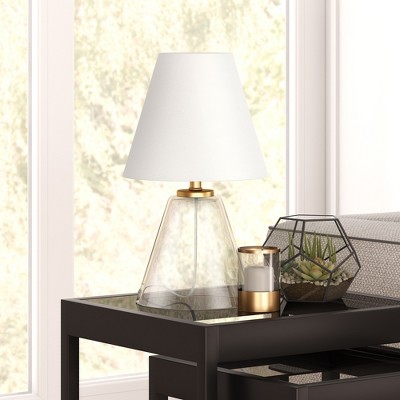 Hudson and Canal 13.62" Tall Mini Lamp with Fabric Shade Clear Glass/White: Polyester Drum Shade, E26 Base