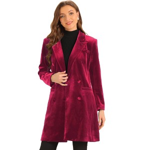 Allegra K Women's Velvet Lapel Double-Breasted Long Outerwear Winter Coats - 1 of 4