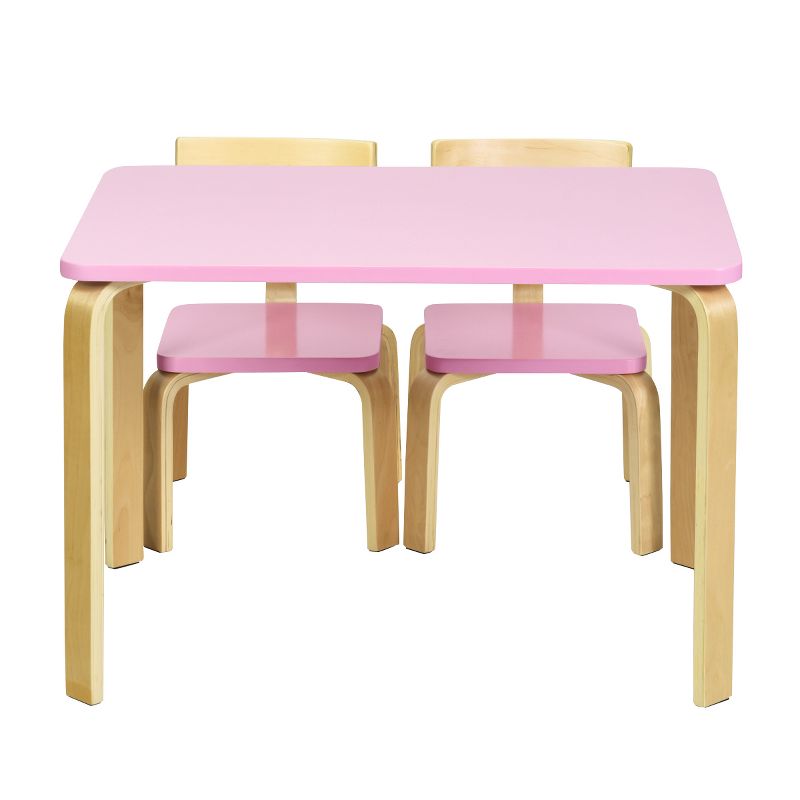 Tangkula 3-Piece Kids Wooden Table Chairs Set Children Activity Desk & Chair Furniture Pink/Green, 2 of 11