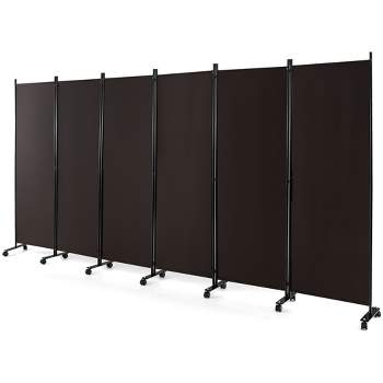 Costway 6-Panel Folding Room Divider 6FT Rolling Privacy Screen with Lockable Wheels Black/Brown/Grey/White