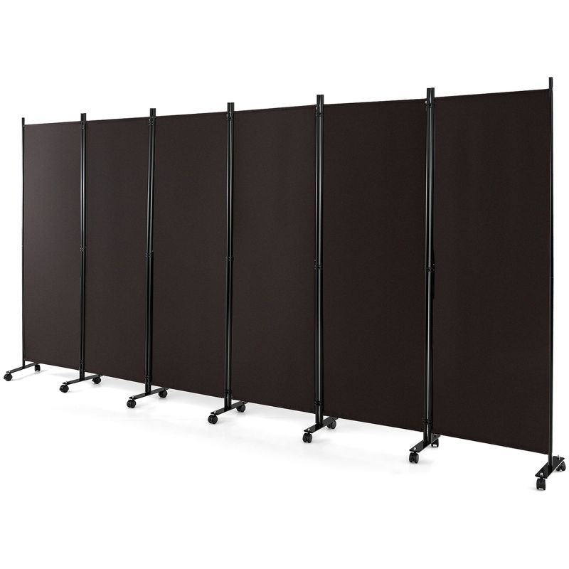 Costway 6-Panel Folding Room Divider 6FT Rolling Privacy Screen with Lockable Wheels Black/Brown/Grey/White, 1 of 11