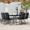 vidaXL Black Patio Dining Set - Steel Frame and PE Rattan, Glass Tabletop - Outdoor Garden Furniture - Includes 1 Table and 6 Chairs - 2 of 4