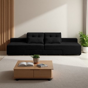 Convertible 3-in-1 Corduroy Sleeper Sectional Sofa with Ottoman & Storage - 1 of 4