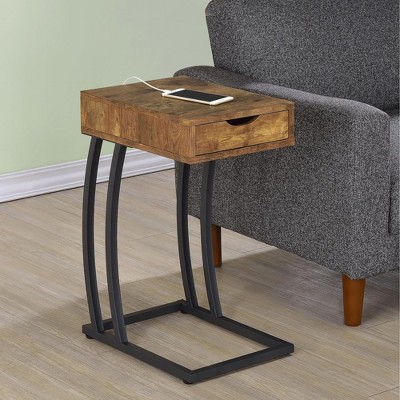 NicBex Modern Wood Texture Tray End Table with Black Metal Legs,Natural Side Table,Coffee Table for Bedroom,Living Room