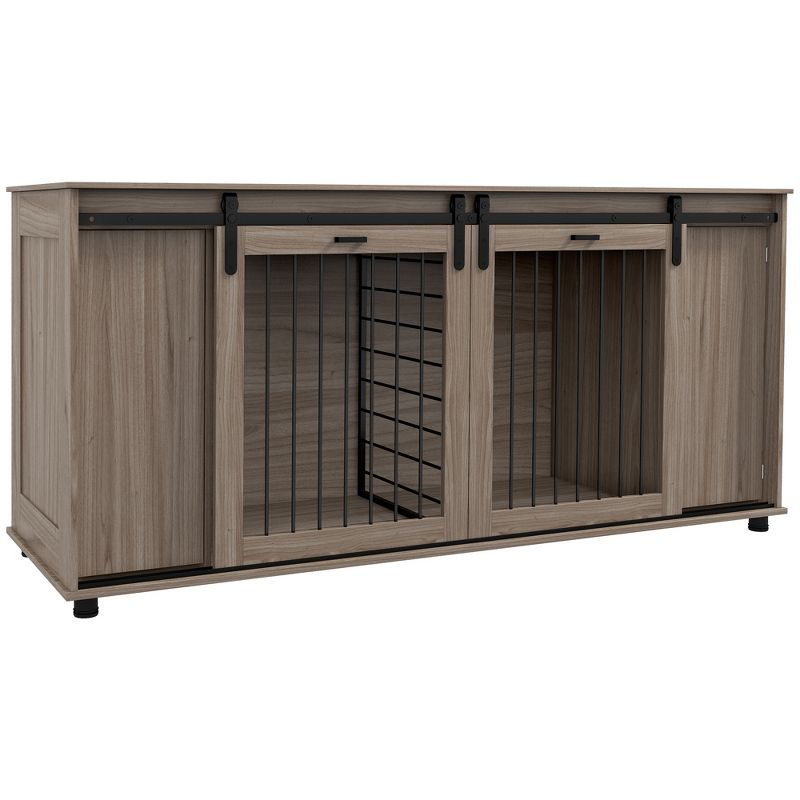 PawHut 71" Dog Crate Furniture with Removable Divider for 2 Small Dogs or 1 Large Dog, Dog Kennel Furniture with Storage, Double Doors, 1 of 7